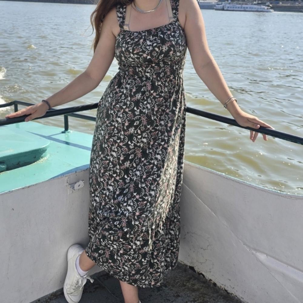 LOFT Black and White Floral Maxi Dress